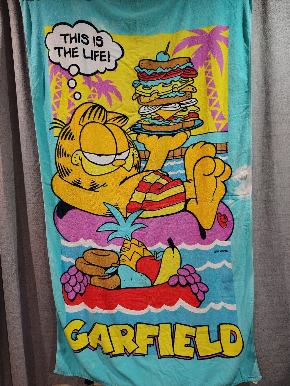 Vintage Garfield "This Is The Life!" Beach Towel Retro Jim Davis Oversized